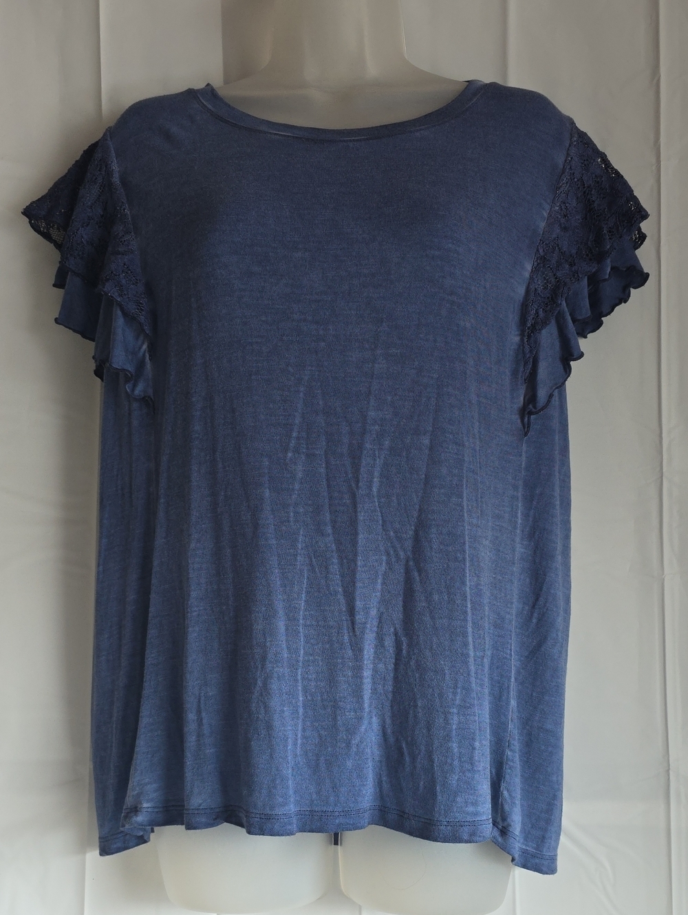 Knox Rose Women's Navy Blue Ruffle Sleeve Tee